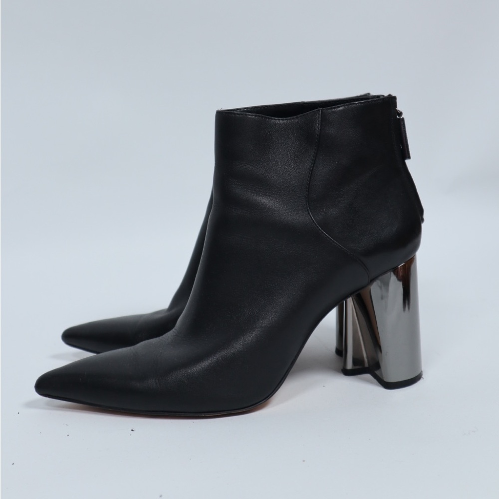 ZARA Elegant Black Leather Ankle Boots with Silver Heel
